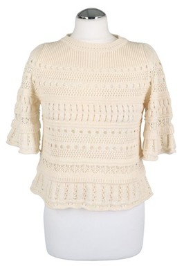 Max Mara Damen Pullover Gr. 36 (S) Creme Baumwolle Pullover Langarm