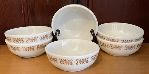 Pyrex Corning Cereal Soup Bowl Set Of 6 Copper Brown Filigree 705 Tableware USA