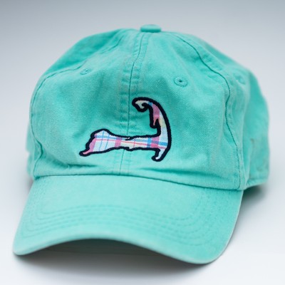 Cuffys Cape Cod Hat Cap Strap Back Womens Aqua Blue Plaid Embroidered Vacation