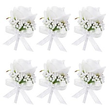 Set of 6 White Rose Boutonniere for Men, Groom  Best Man Artificial Boutonni...