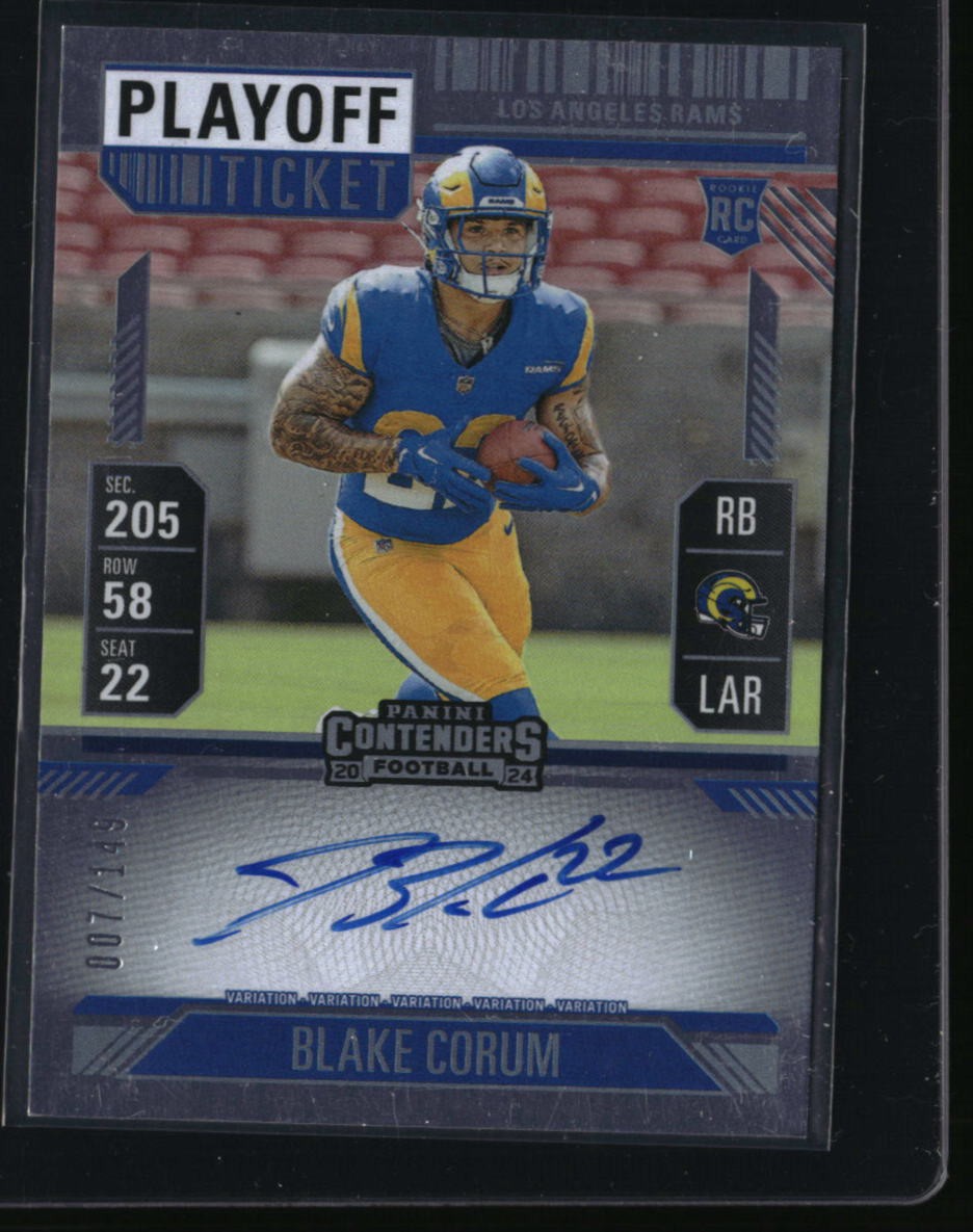 2024 Panini Contenders Blake Corum Playoff Ticket RC #/149 Auto Rams