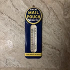 Vintage MAIL POUCH Tobacco Thermometer Tin Sign Small 9" Rare