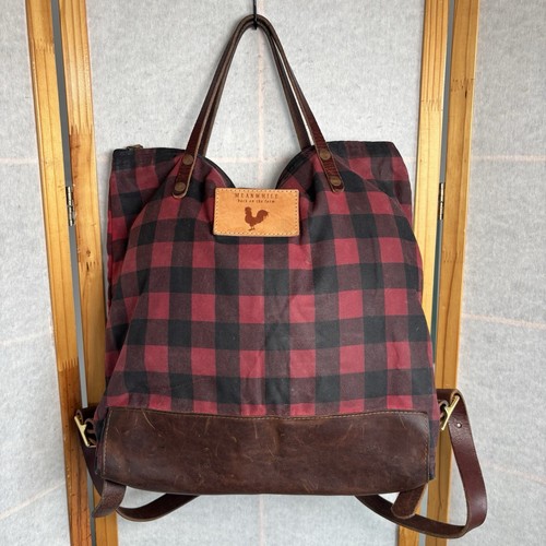 Meanwhile Back On The Farm Waxed Canvas Backpack/ Handles Buffalo Check Plaid