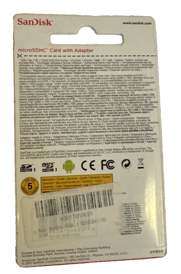 SanDisk MicroSDHC 16GB Card With Adapter New In Package - Image 2 of 2