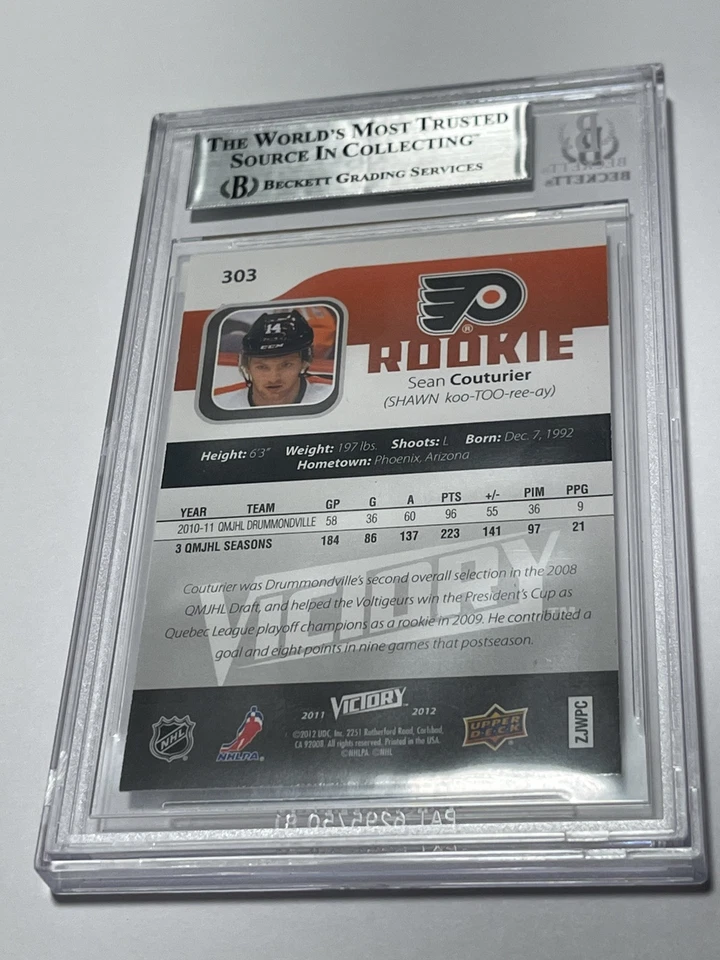 Tarjeta de radiocontrol firmada por Sean Couturier Upper Deck Victory losa Beckett BAS IP novato a Foto 2 de 3