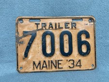 Early Vintage 1934 Maine Trailer License Plate Tag Antique Collect Man Cave