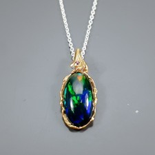 Color A+ 5 ct+ Natural Black Opal Necklace 925 Sterling Silver 17.75"/N29499