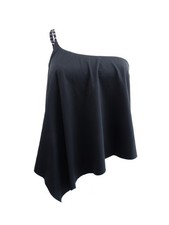 MICHAEL Michael Kors Women's Chain-Trim One-Shoulder Tankini Top S, Black 