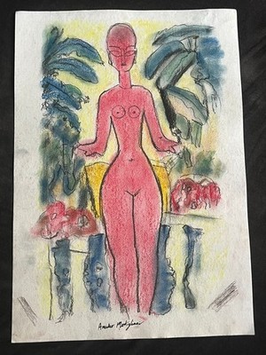 AMEDEO MODIGLIANI drawing and painting on old paper signed stamped vintage