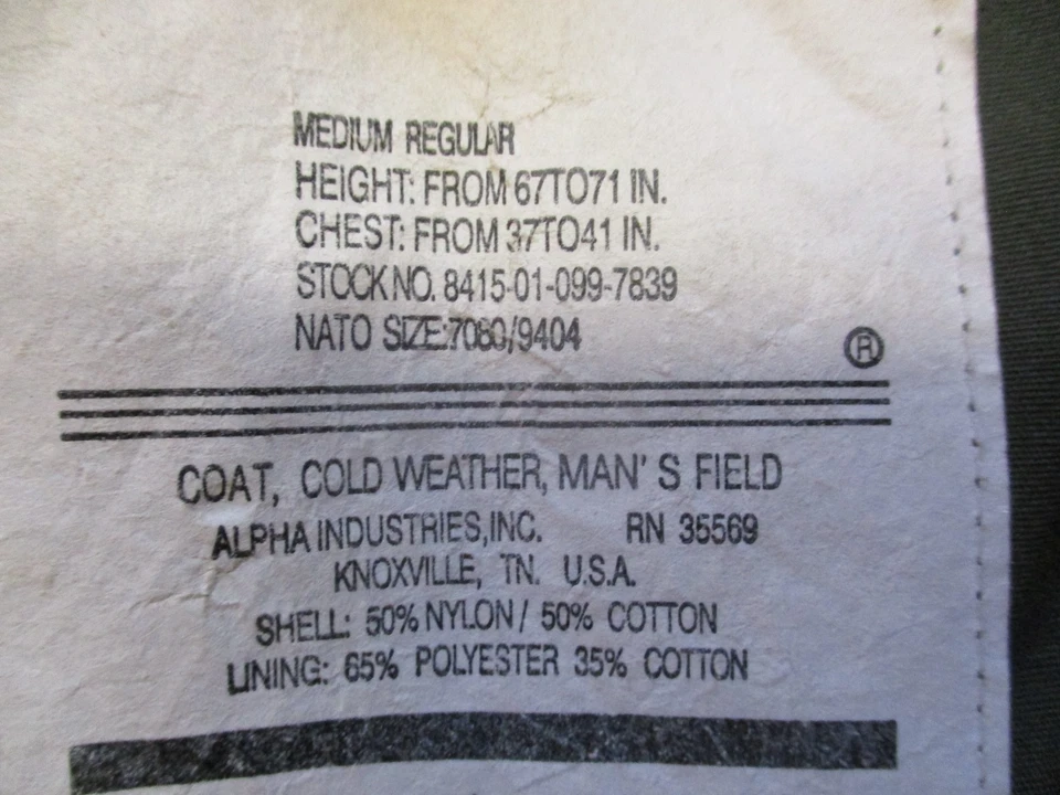 GENUINE alpha industries USA US ARMY M65 COAT COMBAT jacket VIETNAM WAR GREEN mr - Image 3 of 4