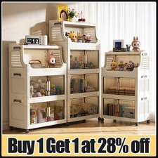 Stackable Plastic Storage Bins Closet Organizer Folding Storage Boxes on Wheels