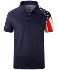 Men's Flag Golf Polo Shirts Short Sleeve Tactical Collared Shirt Men Outdoor ...