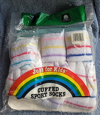 Vintage USA "Kids Are People Too" Just For Kids Cuffed Sport Socks Sizes 8-11
