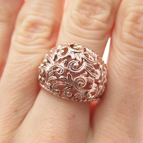 ROSS SIMONS Sterling Silver Rose Gold Plated Vintage Floral Dome Ring Size 7.25