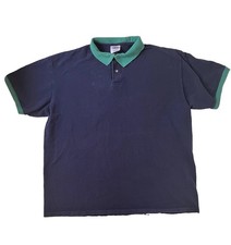 Vintage 90s Men’s XL Golf Polo 100% Cotton Navy Blue Turquoise USA Made Shirt