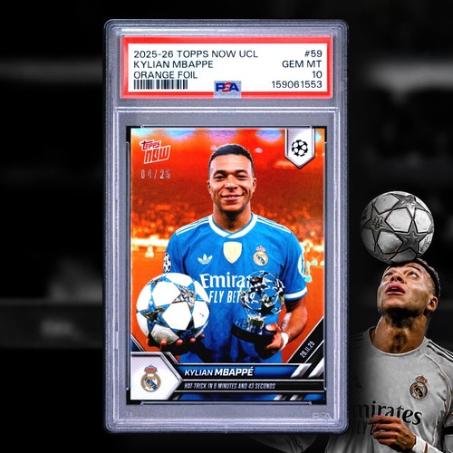 KYLIAN MBAPPE ORANGE FOIL 4/25 TOPPS NOW UCL 2025-26 REAL MADRID PSA 10 POP 2!