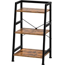 Rustic Brown Black 3 Tier Ladder Shelf Industrial Bookshelf Metal Steel Frame