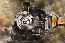 24" X 16" Panel The 480 Locomotive Train Vintage Cotton Fabric Panel M404.27