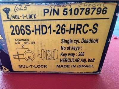 MUL-T-LOCK HERCULAR SINGLE CYLINDER DEADBOLT, CARD (2) KEYS SHINY CHROME