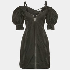 Ganni Black Taffeta Off Shoulder Mini Dress XS
