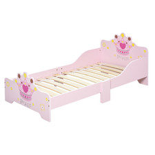Kids Bed Pink MDF & Poplar Low Floor Single 140x70cm Princess Crown Flower Print