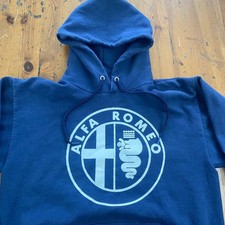 Hanes Alfa Romeo Mens M ComfortBlend EcoSmart Hoodie Navy Blue Pullover Car Logo