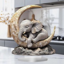 2D Ornament Table Elephant Sleeping on The Moon for Living Room Decor Indoor