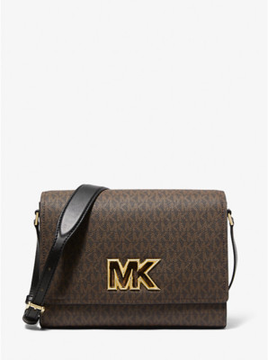 Michael Kors Mimi Medium Logo Messenger Bag Brown Black Signature Print