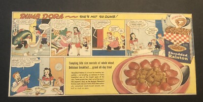 1950 s Shredded Ralston Cereal Dumb Dora Eating Fish Comic  Newspaper Ad 2D21