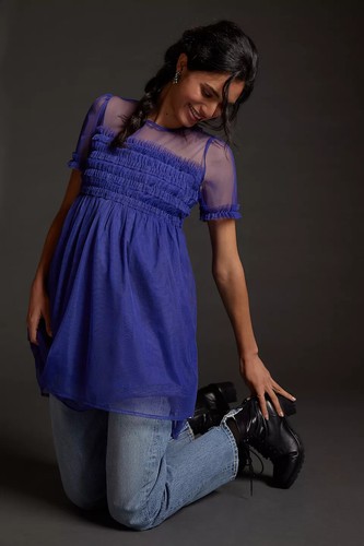 NWT Anthropologie Ruffled Tulle Mini Dress size 0 run bigger