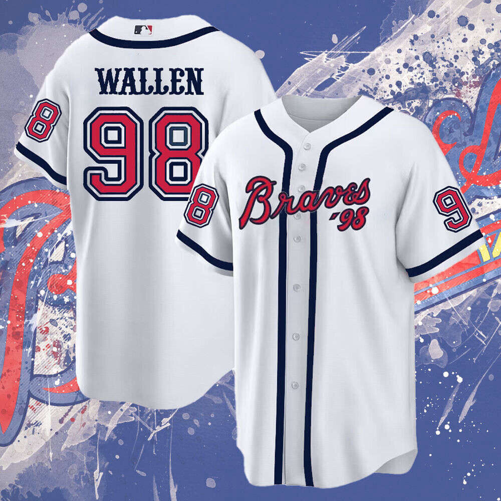 White Atlanta Team Braves 98 Wallen Baseball Jersey Shirt Fan Made