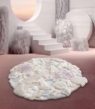 Tapis rond design 3D séjour chambre, fond marin couleur pastel, coraux et éponge