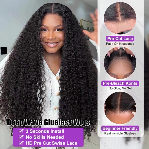 Deep Wave HD Lace Front Echthaarperücke lockig klebfrei Verschluss Perücken vorgezupft - Bild 10 von 12