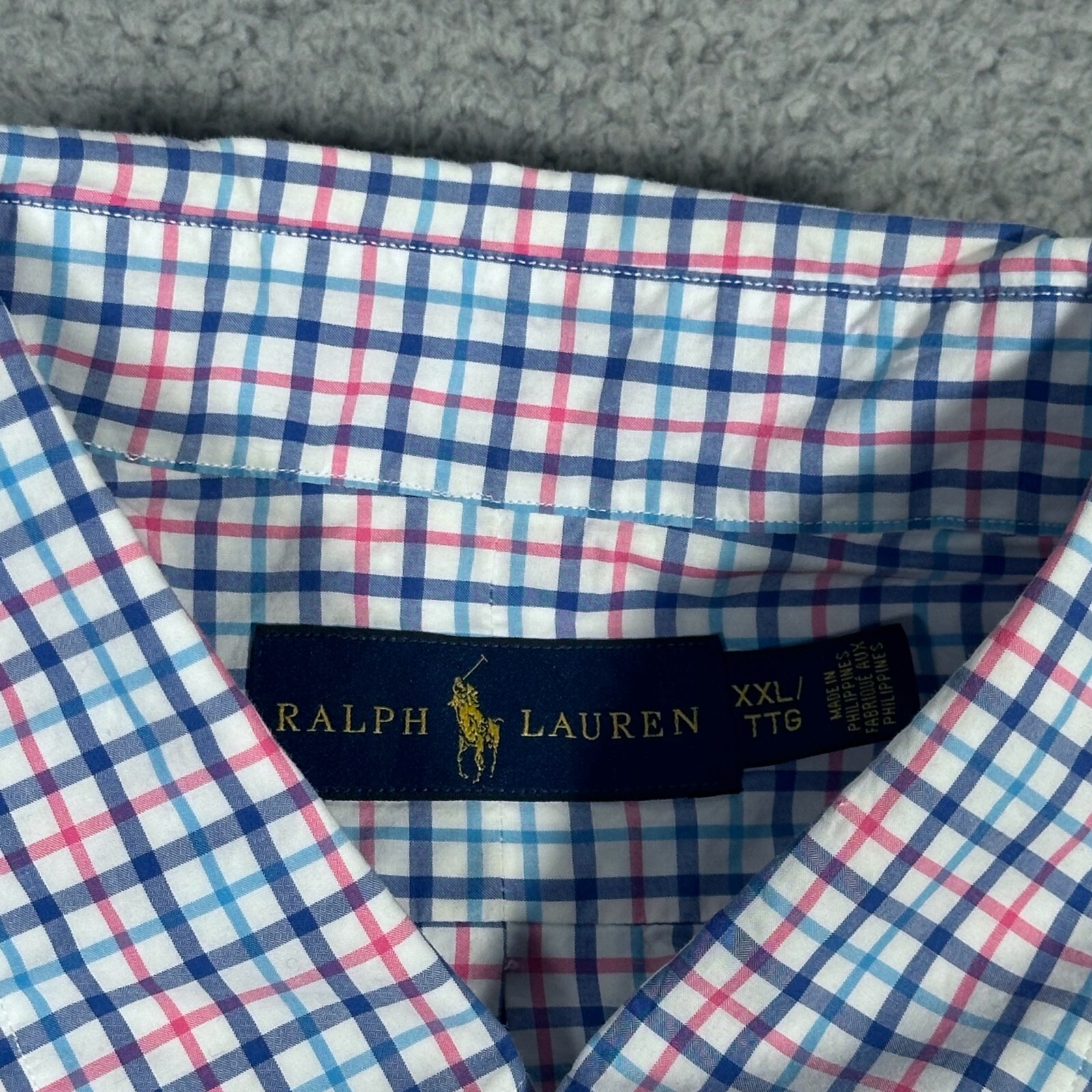 Polo Ralph Lauren camicia uomo 2XL bianco rosa check bottoni logo pony casual