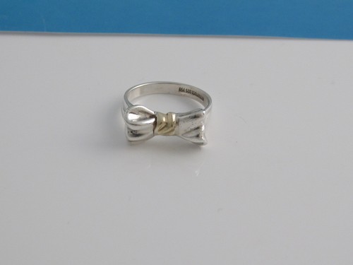 RARE Silver 18K Bow Ribbon Ring Size 