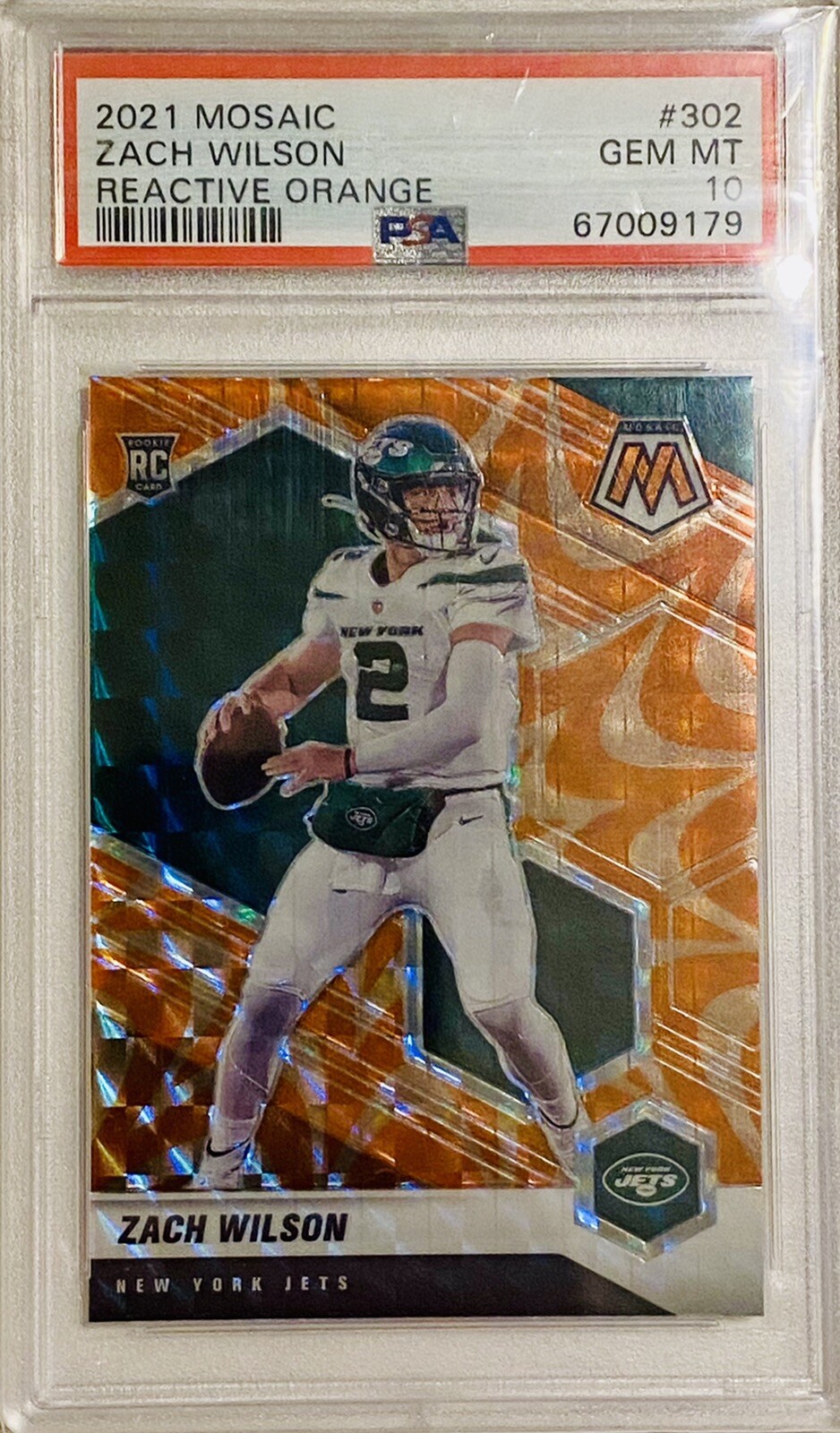 2021 Panini Mosaic Zach Wilson #302 Rookie RC Reactive Orange PSA 10 Gem Mint