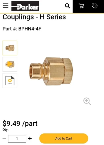 PARKER BPHN4-4F Brass Hydraulic Nipple 1/4-18x1/4