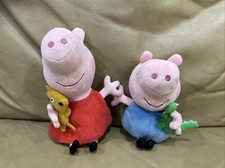 Ty Beanie Babies Siblings Peppa Pig & George Holding Dino & Bear Bean Plush 6 in
