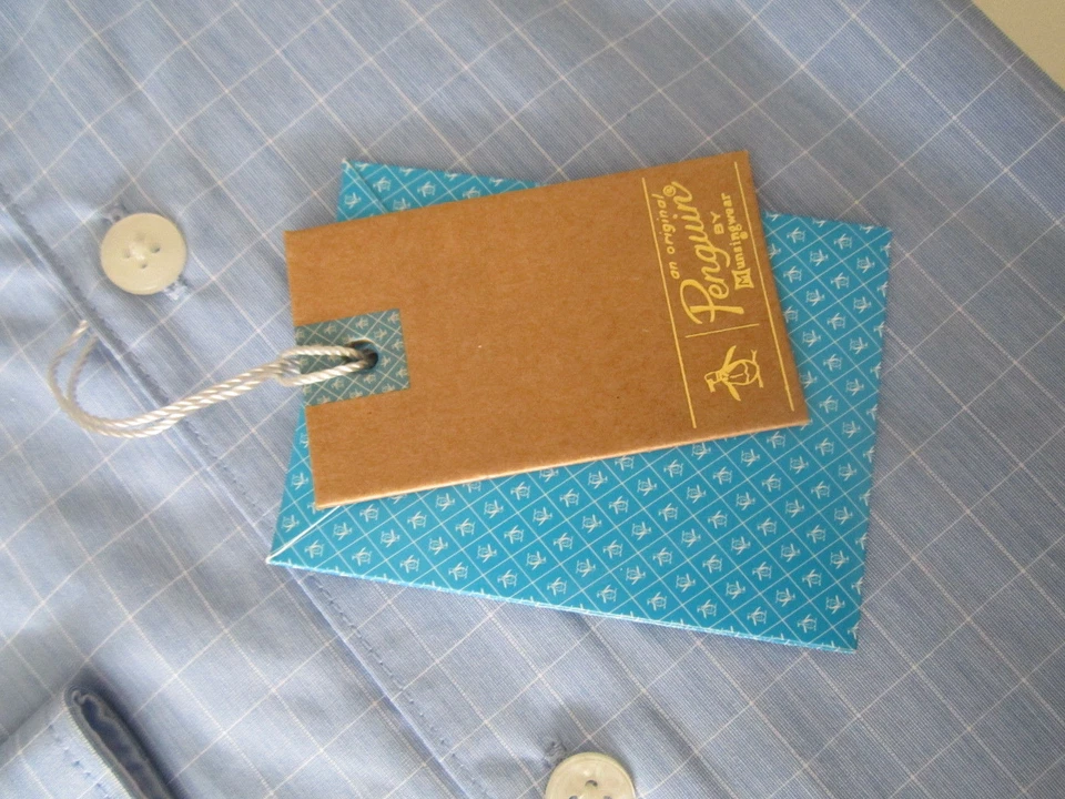 $75 NUEVO PINGÜINO MUNSINGWEAR Azul AZUL CUADROS HOMBRES CAMISA DE VESTIR LS corte ajustado Foto 4 de 4