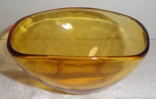 VINTAGE VERECO AMBER CLEAR FRUIT CUP France Tempered Glass 4 1/4 inches Square