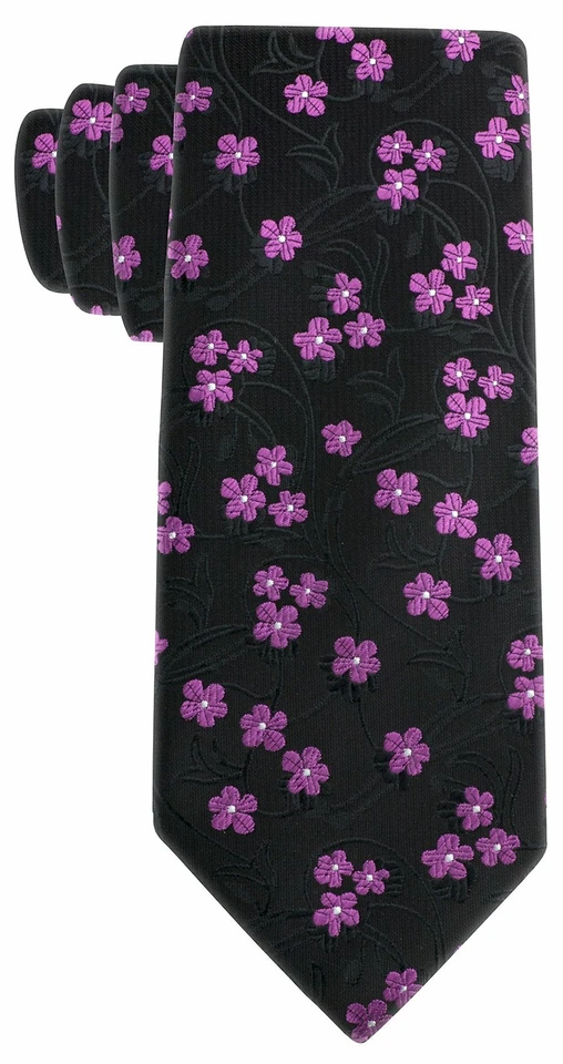 Corbata Floral Negra y Rosa - Corbata Floral Tejida Jacquard - Prendas para el Cuello Negro Rosa Foto 3 de 4