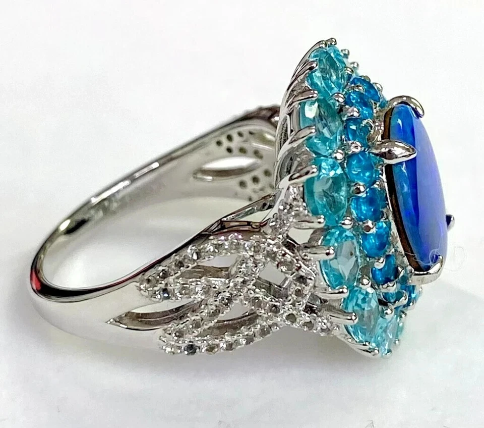 Anillo HSN Colleen Lopez Plata Esterlina Ópalo Azul Doblete y Apatita Azul Talla 7 Foto 4 de 4