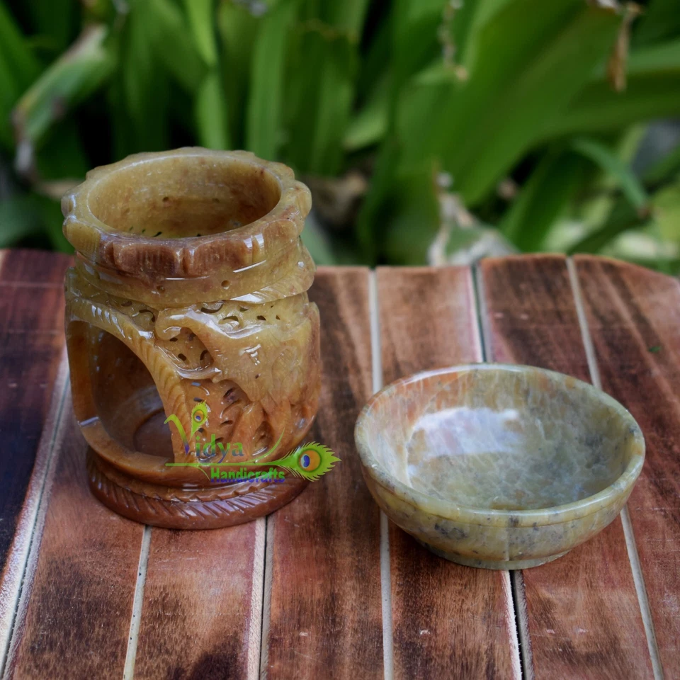 SoapStone Aroma Oil Diffuser Burner Wax Warmer Hand Carved Elephant Design Gift - Image 3 of 4