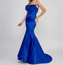 B. Darlin Women's Blue Bow Trim Strapless Mermaid Gown Dress Juniors Size 1/2