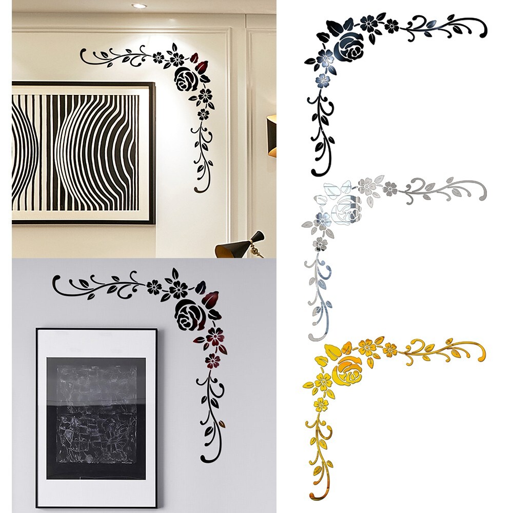 Wall Sticker Mirror Flower Vine DIY Home Room Art Wall Decal Decoration