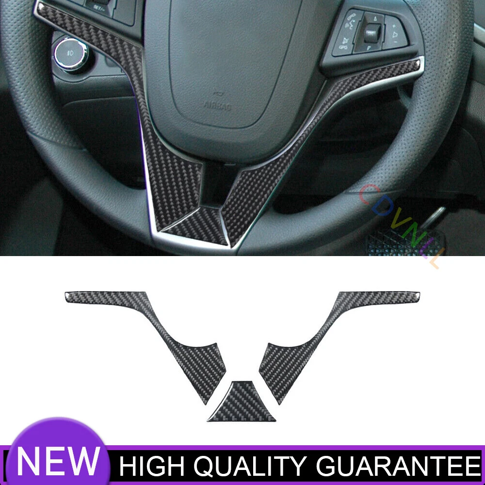Steering Wheel Cover Decor Trim 3PCS For Chevrolet Sonic 12-16 Real Carbon Fiber