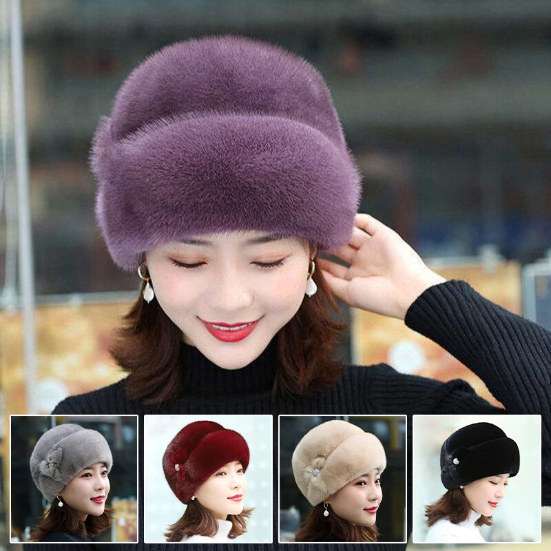 Women Bucket Hat Faux Rabbit Fur Thickened Warm Middle-aged Cap