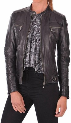 NEU Klassische Damen Lammleder 100 % Leder Jacke Biker Motorrad Dunkelbraun M...