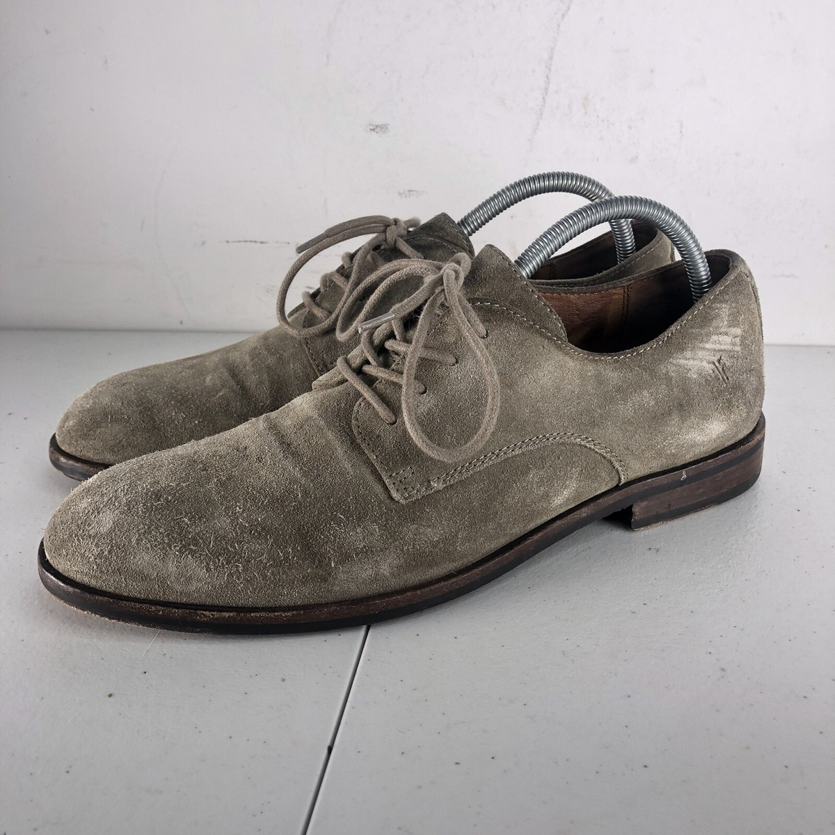 Men\'s FRYE Gray Suede Lace-Up Shoes SZ 9.5 Frye Suede Lace Up Oxford Shoes Mens Size 9 Gray Dress Shoes  main image 2