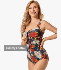 Women's Bathing Suit Plus Size 22 Swimsuit Tummy Control Front Zip Delimira